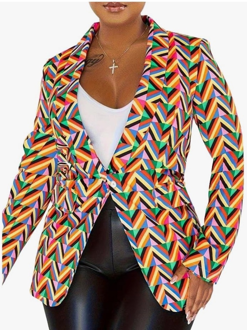 Bold Geometric Multi-Color Women's Blazer